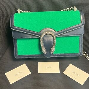 Gucci Navy and Green Tweed/Leather Dionysis Medium Shoulder Bag with COA